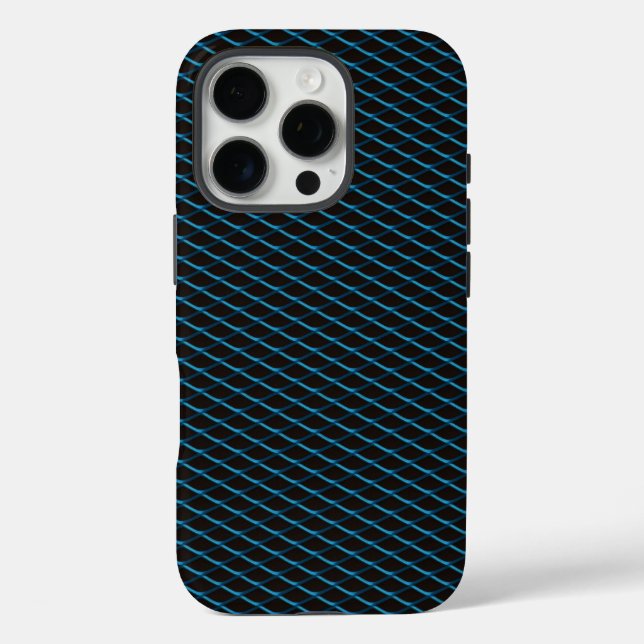 Funda iPhone 16 Pro Grilla azul metálica para automóviles (Reverso )
