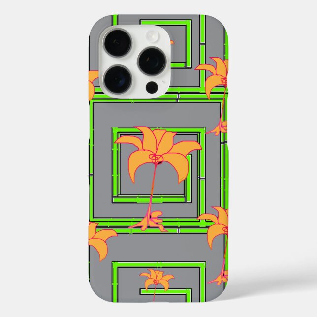 Funda iPhone 16 Pro Gris Geo Floral (Reverso )