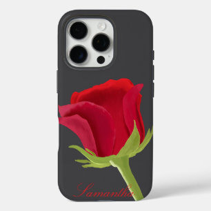 Funda iPhone 16 Pro Gris oscuro con rosa roja