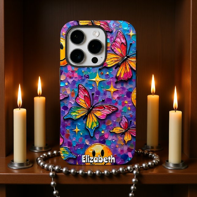 Funda iPhone 16 Pro Groovy Butterflies: Vibes felices retro (Subido por el creador)