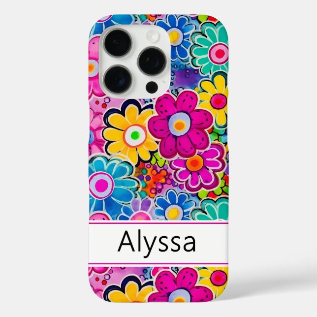 Funda iPhone 16 Pro Groovy Retro Floral Personalizado (Reverso )