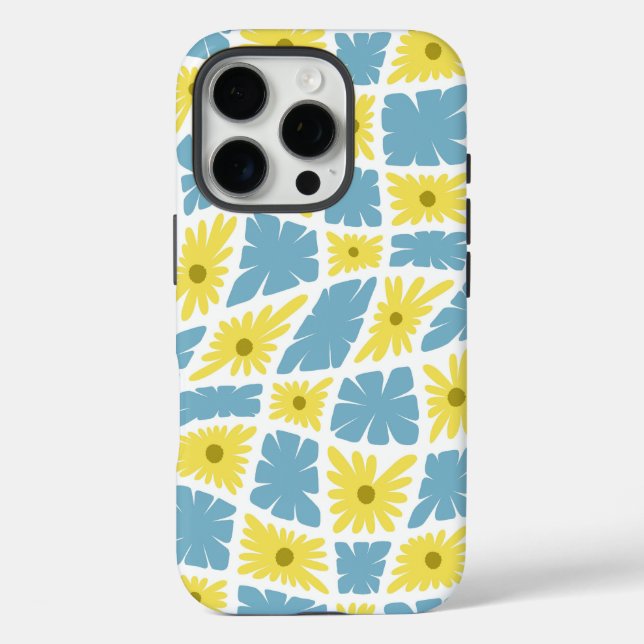 Funda iPhone 16 Pro Groovy Wavy Trippy 60 Cheques de flores azul amari (Reverso )