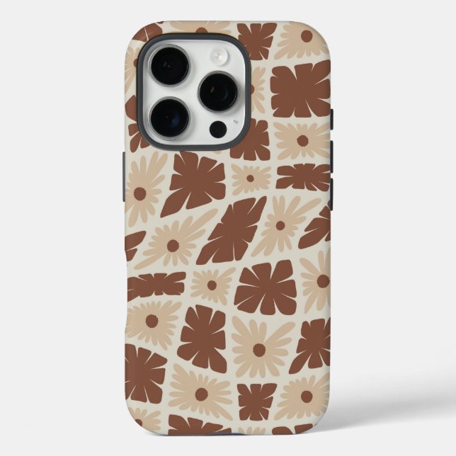Funda iPhone 16 Pro Groovy Wavy Trippy 60 Cheques de flores Marrón neu (Reverso )