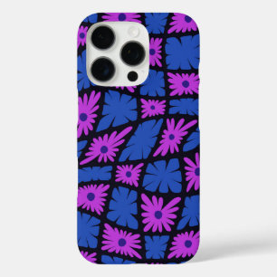 Funda iPhone 16 Pro Groovy Wavy Trippy 60 Flores Cheques Blue Pink