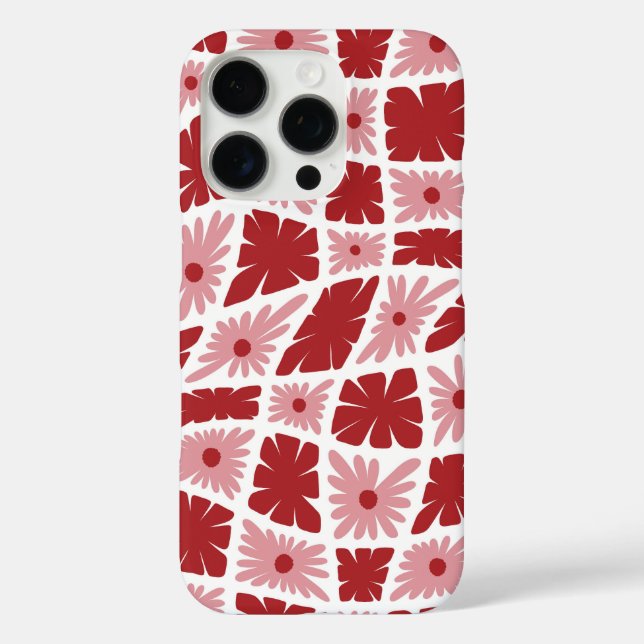 Funda iPhone 16 Pro Groovy Wavy Trippy 60 Flores Cheques Rojo Rosa (Reverso )