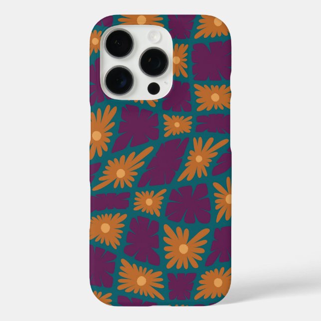 Funda iPhone 16 Pro Groovy Wavy Trippy Naranja Cheques de flores de 60 (Reverso )