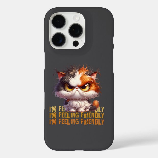 Funda iPhone 16 Pro Grumpy Calico Cat y graciosa cita (Reverso )