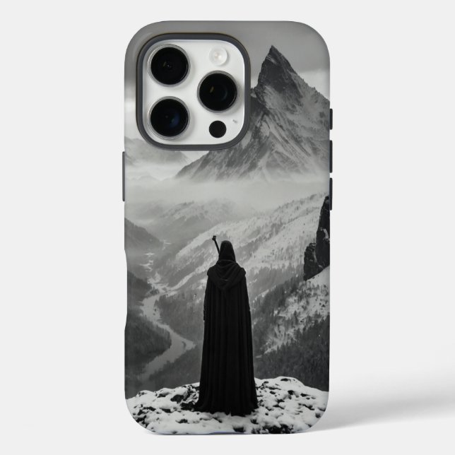 Funda iPhone 16 Pro Guardián del teléfono Peaki 16 - Blanco y negro (Reverso )
