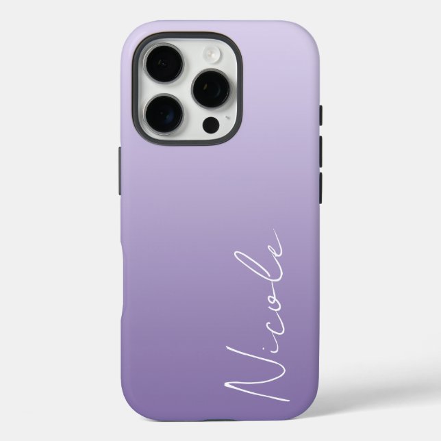 Funda iPhone 16 Pro Guión de escritura de degradado púrpura personaliz (Reverso )