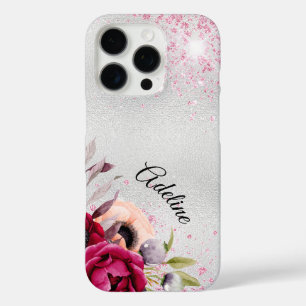 Funda iPhone 16 Pro Guión de nombre de florines burgundy purpurina ros