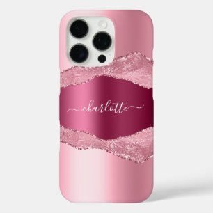 Funda iPhone 16 Pro Guión de nombre de mármol de aguijón rosa