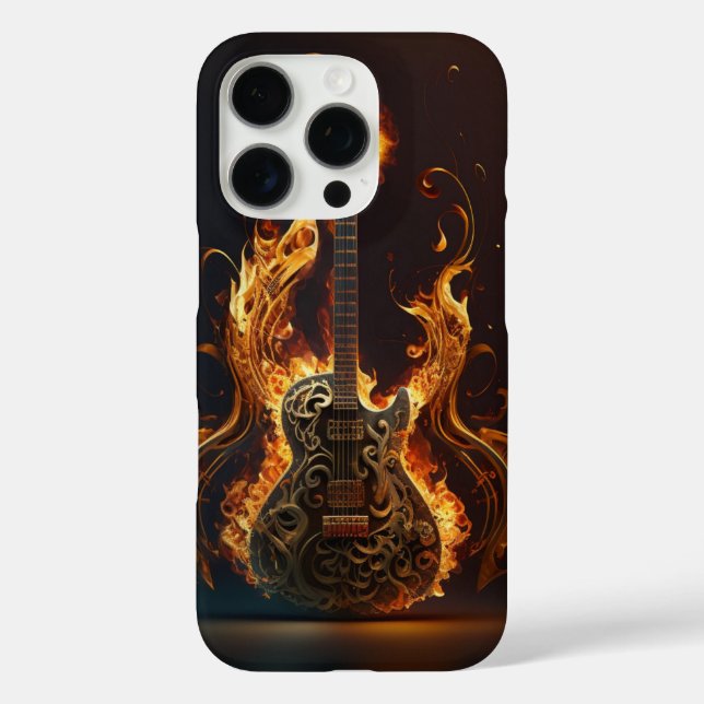 Funda iPhone 16 Pro Guitarra eléctrica en llamas (Reverso )