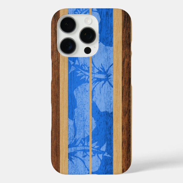 Funda iPhone 16 Pro Haleiwa Surfboard Hawaiano en azul (Reverso )