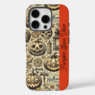 Funda iPhone 16 Pro Halloween vibes naranja café elegante