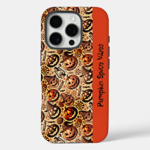 Funda iPhone 16 Pro Halloween vibes naranja café elegante