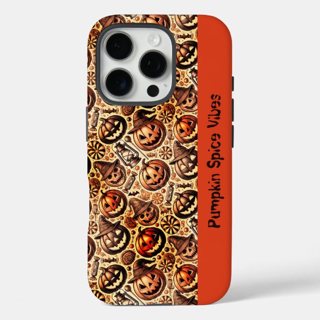 Funda iPhone 16 Pro Halloween vibes naranja café elegante (Reverso )