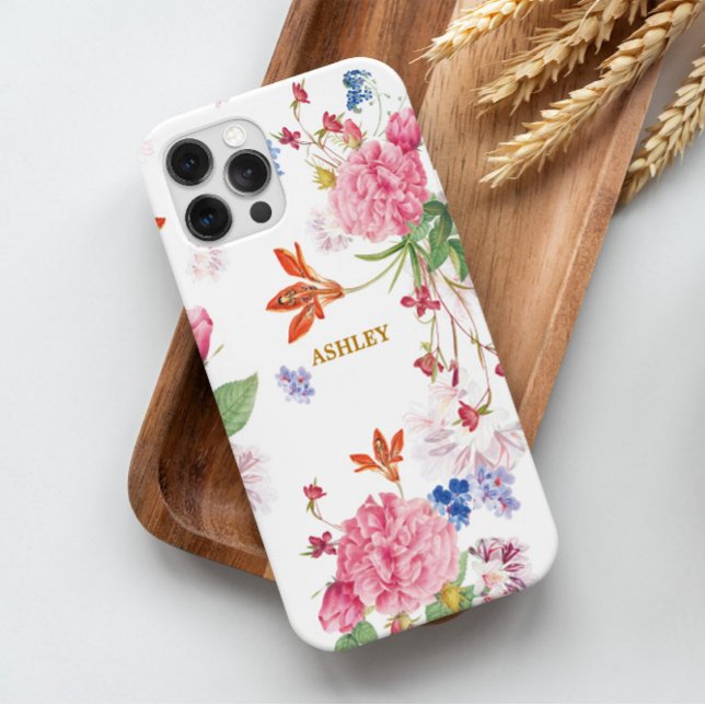 Funda iPhone 16 Pro Hermosa Moda Personalizado de Flor Camellia Blanca (The elegant, chic and beautiful camellia flowers mix with small florals on a white background.)