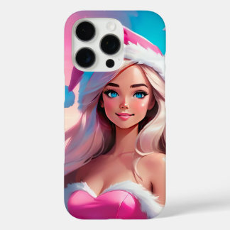 Funda iPhone 16 Pro Hermosa niña de Navidad rosa 01