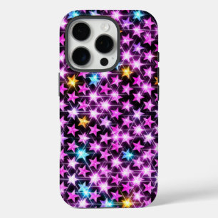 Funda iPhone 16 Pro hermosas estrellas brillantes púrpuras y coloridas