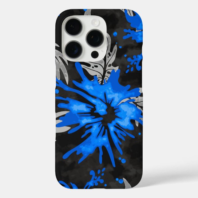 Funda iPhone 16 Pro Hibiscus Hawai Floral Royal Blue (Reverso )