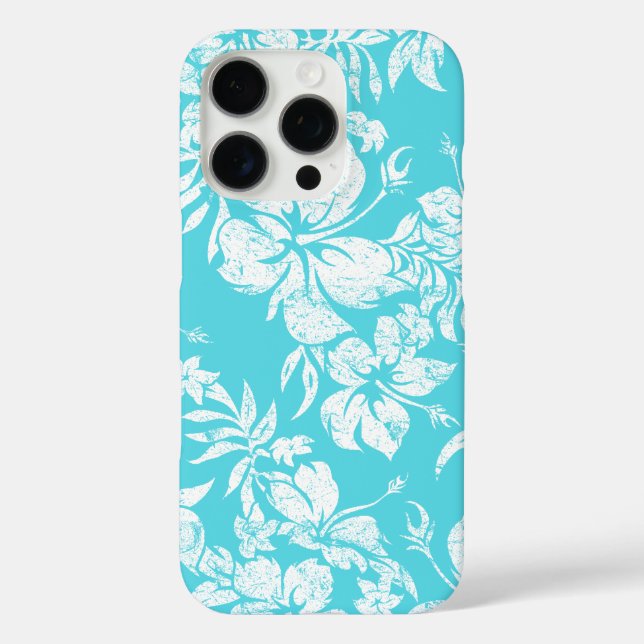Funda iPhone 16 Pro Hibiscus Pareau Hawaii Turquesa Floral (Reverso )