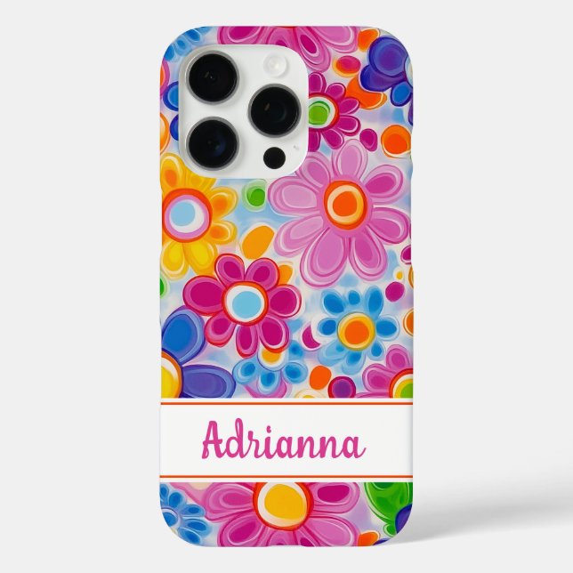 Funda iPhone 16 Pro Hippie Retro Groovy Floral Personalizado (Reverso )