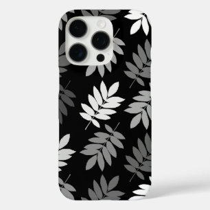 Funda iPhone 16 Pro Hoja de anciano patrón grande negro blanco gris