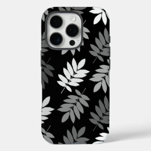 Funda iPhone 16 Pro Hoja de saúco patrón grande negro blanco gris