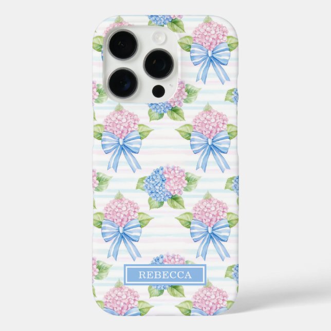 Funda iPhone 16 Pro Hortensias azules y rosadas  (Reverso )