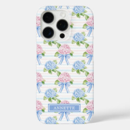 Funda iPhone 16 Pro Hortensias Azules y Rosas Rayadas