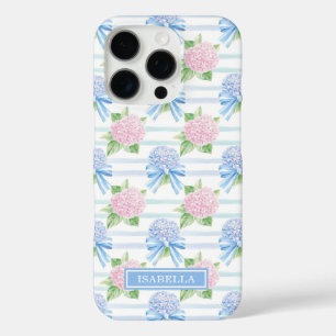 Funda iPhone 16 Pro Hortensias Rayadas de Color Rosa y Azul