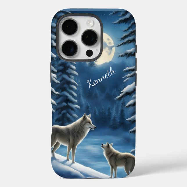 Funda iPhone 16 Pro Howf Wolf Silhouette contra Moon (Reverso )