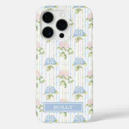Funda iPhone 16 Pro Hydrangea Azul Acuarela Rayada Personalizada