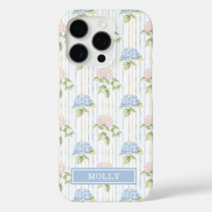 Funda iPhone 16 Pro Hydrangea Azul Acuarela Rayada Personalizada 