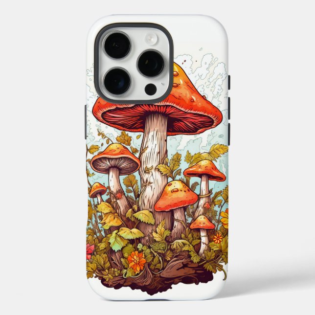 Funda iPhone 16 Pro Ilustración Creativa del Bosque de Hongos (Reverso )