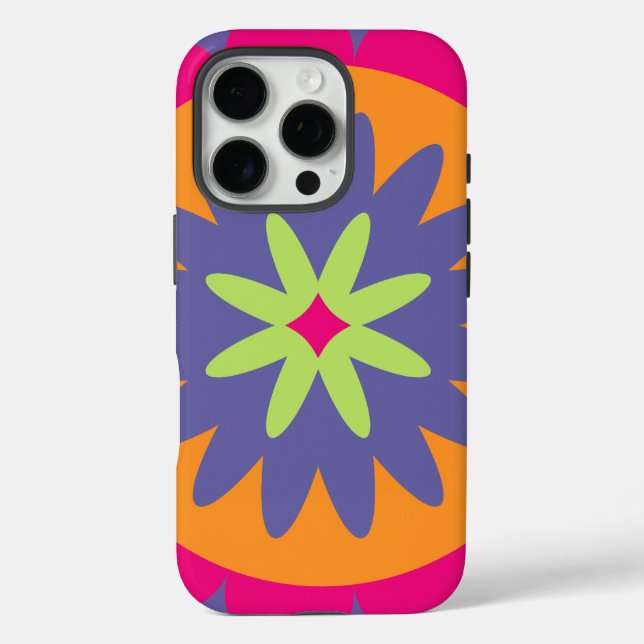 Funda iPhone 16 Pro ilustracion de formas florales naranja y rosa (Reverso )