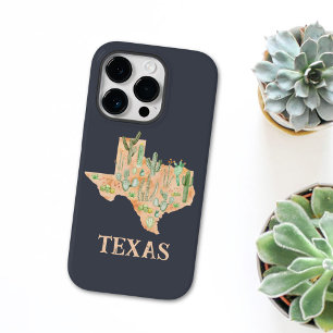 Funda iPhone 16 Pro Ilustración de mapa de Texas con cactus en acuarel