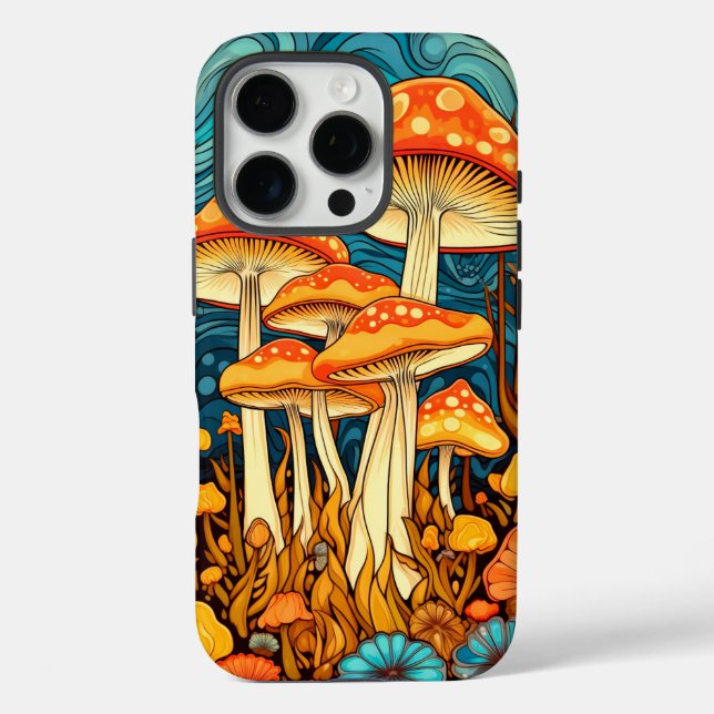 Funda iPhone 16 Pro Ilustracion Forestal Artístico Retro Mushroom (Reverso )