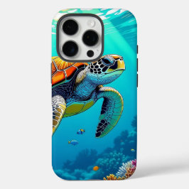 Funda iPhone 16 Pro Ilustracion Océano vibrante de tortuga marina