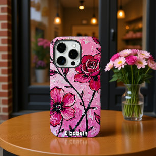 Funda iPhone 16 Pro Impasto de las flores rosadas en lienzo