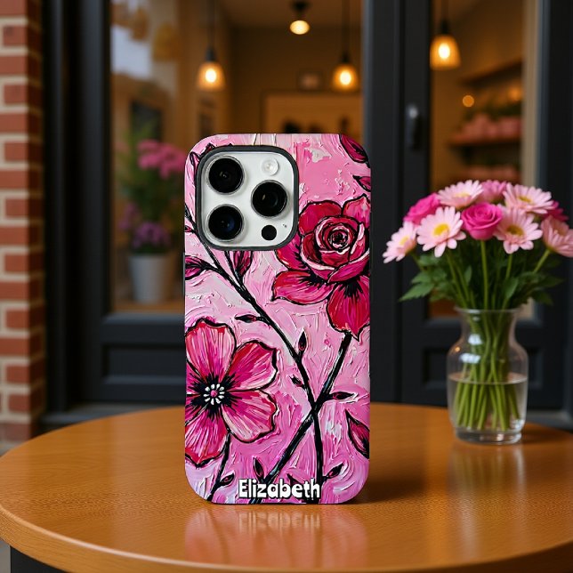 Funda iPhone 16 Pro Impasto de las flores rosadas en lienzo (Subido por el creador)