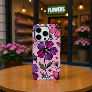 Funda iPhone 16 Pro Impasto Flores en un fondo rosado