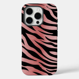 Funda iPhone 16 Pro Impresión de cebra de oro Rosa en negro