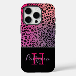 Funda iPhone 16 Pro Impresión de leopardo colorido y diamantes negros