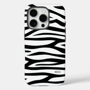 Funda iPhone 16 Pro Impresión moderna de cebra en blanco y negro perso