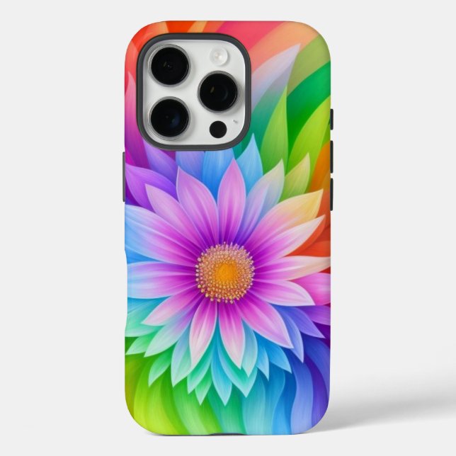 Funda iPhone 16 Pro Impresionante flor arco iris (Reverso )