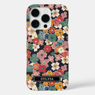 Funda iPhone 16 Pro Impreso Floral Japonés Colorido con Monograma