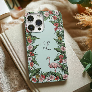 Funda iPhone 16 Pro Inicial de Flamenco Tropical Dibujado a Mano