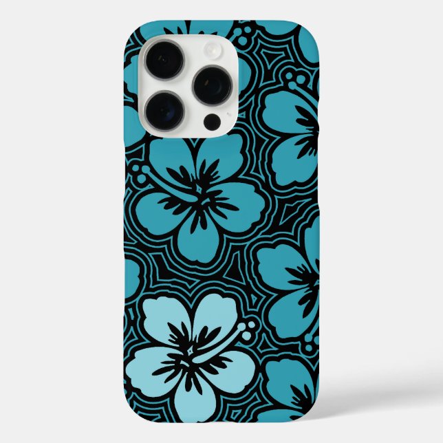 Funda iPhone 16 Pro Isla Floral Hawaiana Hibiscus Pinstriped Verde azu (Reverso )