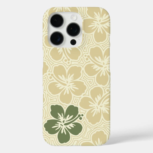 Funda iPhone 16 Pro Isla Floral Hawaiano Hibiscus Pinstriped Khaki (Reverso )